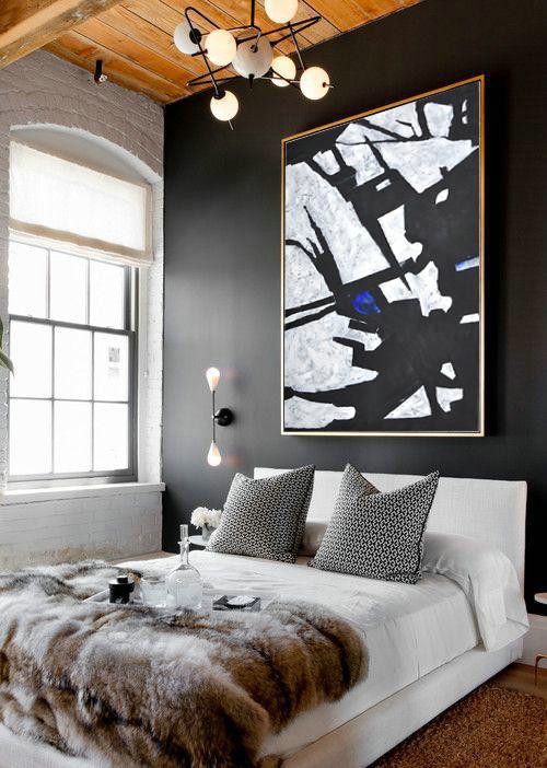 Extra Large Abstract Painting On Canvas,Black And White Minimal Painting On Canvas - Home Canvas Wall Art